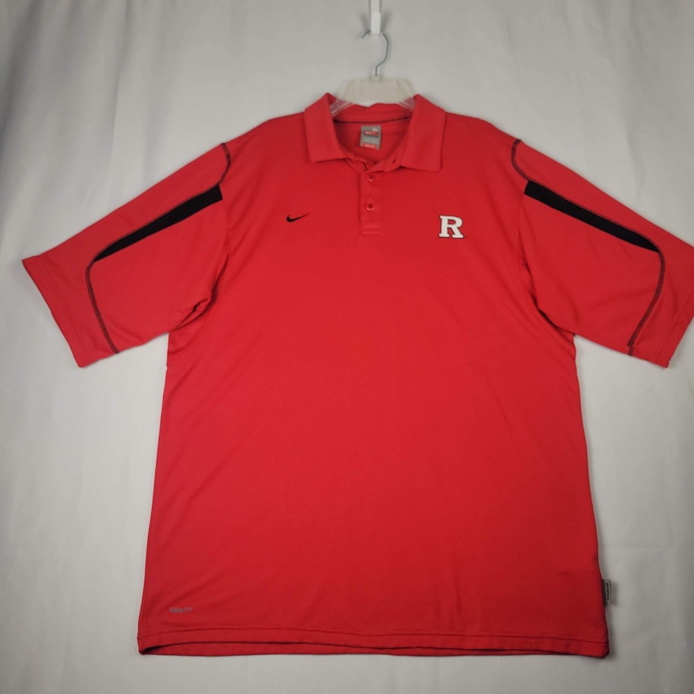 Nike Team Rutgers Scarlet Knights Polo Shirt Mens XL Red Nike FIT DRY Golf Tee